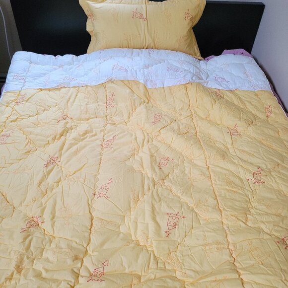 Full Size Pillow Case & Quilted Comforter Blanket House Color Block Yellow Ivory - Picture 4 of 16